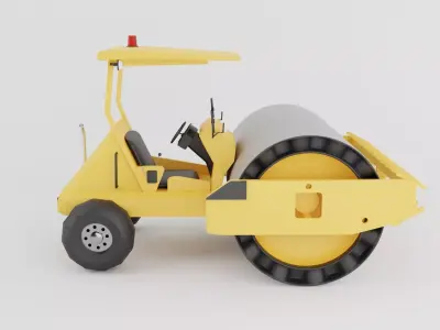 Road roller machine  isolated on white Low-poly 3D model
