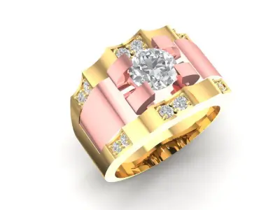 Two Tone Gold Diamond Center Ring for Men 637 3D print model