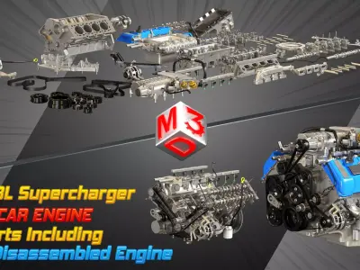 V8 Supercharger with Disassembled Car Engine 3D Model Collection