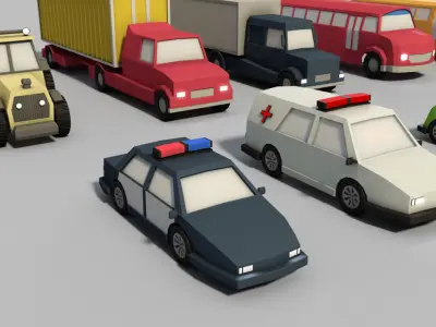 Pack of 11 low poly land Vehicles Low-poly 3D model