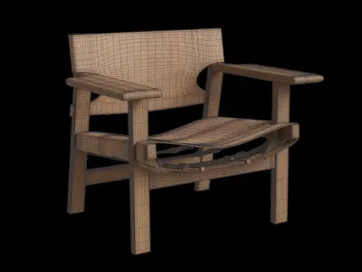 Oak Wood Leather Lounge Chair Low-poly 3D model