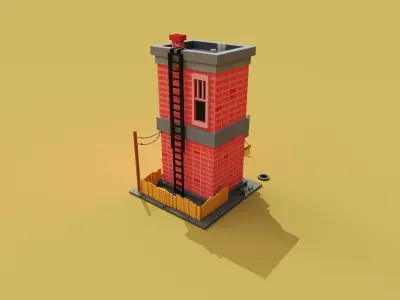 Voxel 3d hotel with grocery store and a police car 3D model