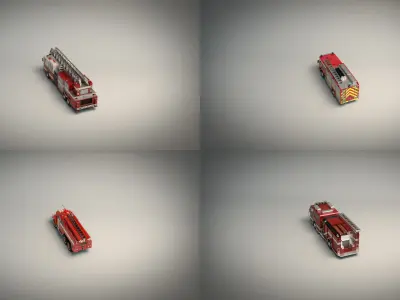 Low Poly Fire Truck Pack 3D Model Collection