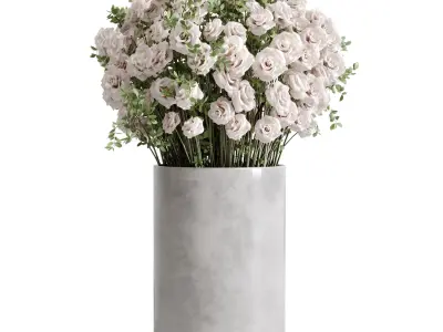 Flower Box - Rose Pink in a bouquet Ceramics pot set 65 3D model