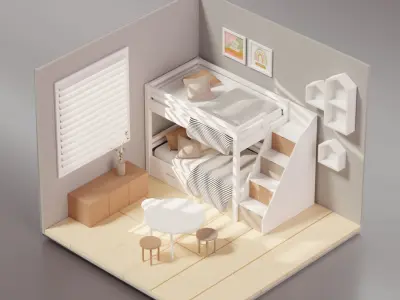 5 Lowpoly Children Room Low-poly 3D model