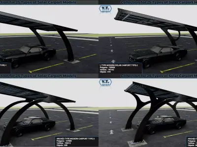Collection for 25 Types of Solar Carport Models 3D model