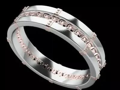 Men Gold Band with chain link pattern 3D print model