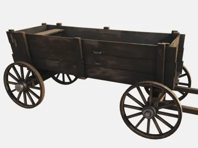 wooden cart  Low-poly 3D model