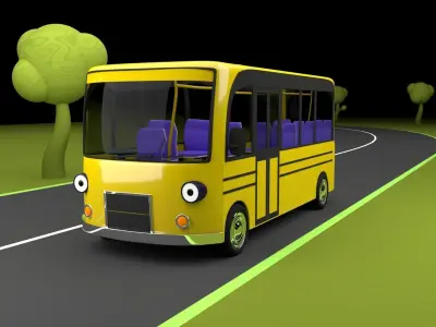 Cartoon bus Low-poly 3D model