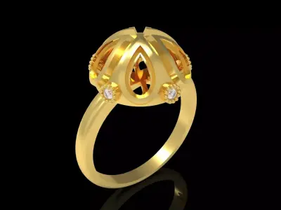 stl 3dm Ring Golden Flower with Sparkling Diamonds jr00238 3D print model