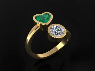 Ring with Round and Heart Stones 3D print model