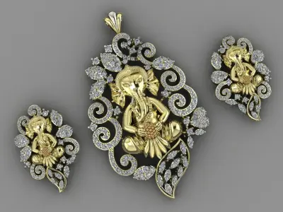 Gannesh Pendent GolD With Daimonds 3D print model  3D print model