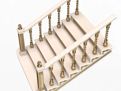 Carved Stair 06 White Low-poly 3D model