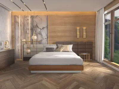 interior modern bedroom with wood floors 3D model