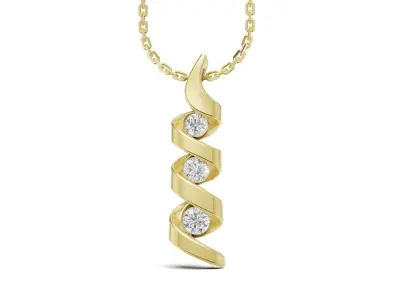 Spiral Pendant with 3 Round Diamonds 3D print model