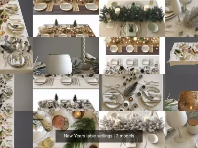 New Years table settings 3D Model Collection