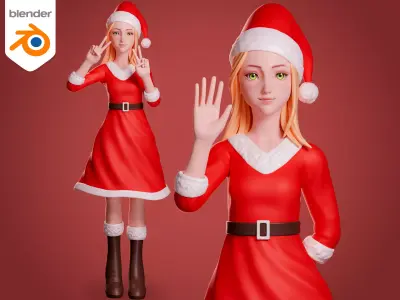 Santa girl cartoon character - Rigged 3D model