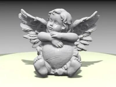 Angel figurine with heart shaped pillow 3D print model