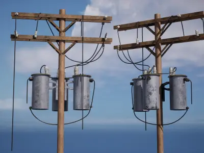 Old Power Pole Low-poly 3D model