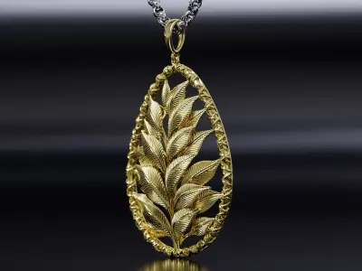 Pendant with Leaves surrounded by a ring 3D print model