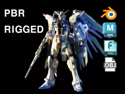 FREEDOM GUNDAM Realistic Texture Rigged with decal 3D model Low-poly 3D model