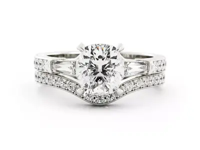 Square Cushion Engagement Ring Set Solitaire 3DM 3D print model 3D print model