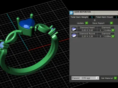 Heart of the Ocean  Gold Alexandrite and Diamond Accent Ring 3D print model