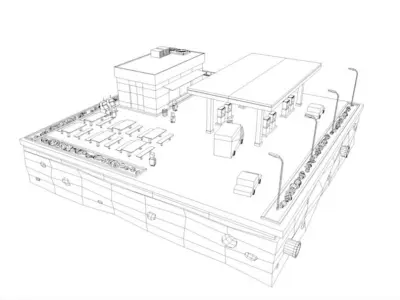 Cartoon Low Poly Gas Station Low-poly 3D model