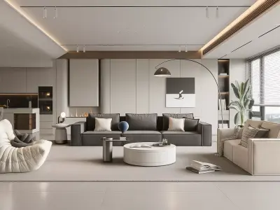 Modern Luxury Living Room Interior 3D Model V Ray and 3ds Max Low-poly 3D model