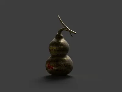  Chinese grid gold gourd figure  Low-poly 3D model