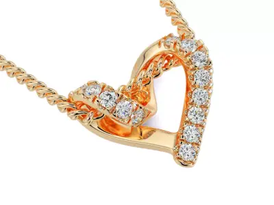 curved heart  gold pendant with diamonds 3D print model