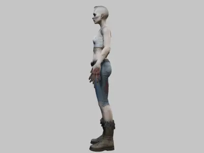 Young Zombie Woman with Buzz Cut - 3D Model Low-poly 3D model