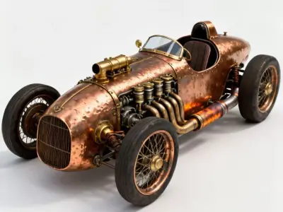 Retro-Futuristic Steampunk Racing Car 3D Model Low-poly 3D model