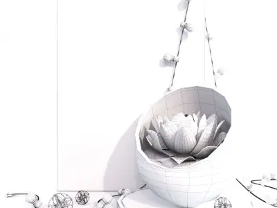 Pink water lily lotus plants vase with string led lights   3D model