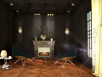 Luxury Dark Classic Corner Interior Design Free low-poly 3D model