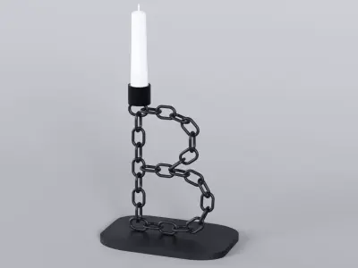 Alphabet B Chain Black Candleholder 3D Model True 4K PBR Render Low-poly 3D model