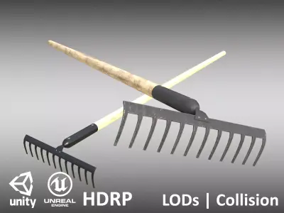 Game-ready Rake Black - Clean and Dirty Low-poly 3D model