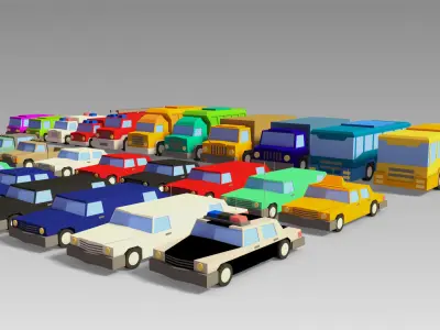 Car Set different colored trucks Low-poly 3D model