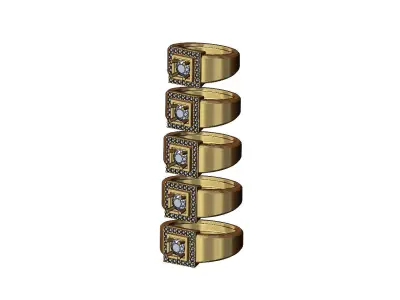 Square cluster diamond ring US sizes 7to11 3D print model
