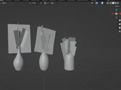 low poly Flower vase set for interiors Low-poly 3D model