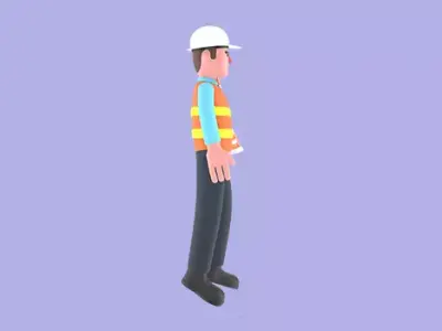 3D Cartoon Male Architect Character - Angry with Traffic Cone 3D model