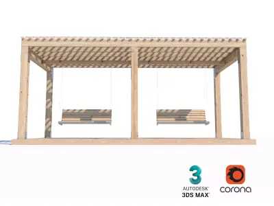 Modern Pergola with Double Wooden Swings for Outdoor Spaces 3D model