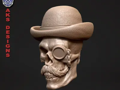 gentlemen skull version 1 Bas relief for cnc 3D print model