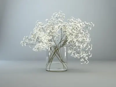 White wildflowers in glass vase 3D model