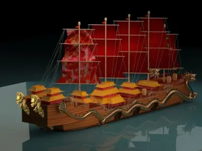 Chinese dragon  boat  3D model