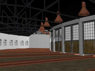 Yard for steam locomotives Low-poly 3D model