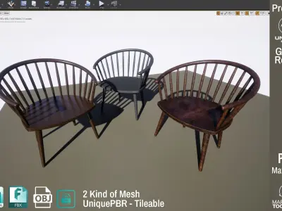  PBR Various Options Wooden Coffee Chair - Lumion - UE4 Low-poly 3D model