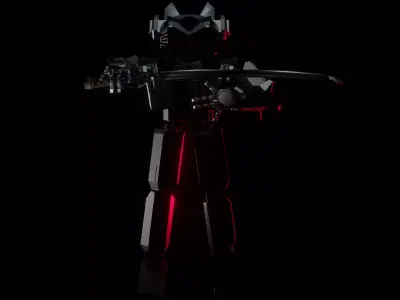 mecha figure holding sword Free low-poly 3D model