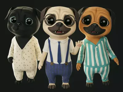 Dog pug - Pig Low-poly 3D model