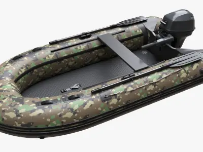 Inflatable Boat 02 camouflage with outboard boat motor 3D model